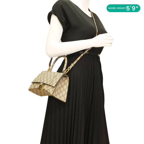 BALENCIAGA X GUCCI Hourglass Small GG Supreme Monogram Top Handle Shoulder Bag Beige 681697