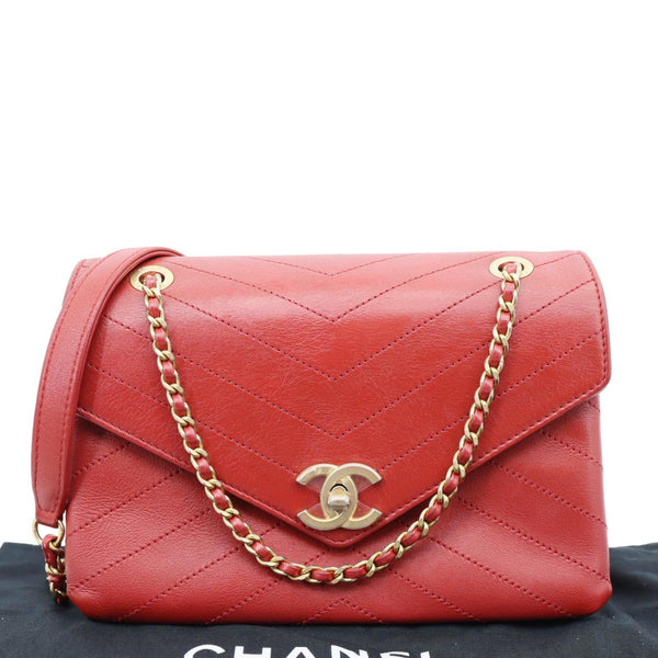 Chanel Chevron Lambskin Coco Envelope Flap Crossbody Bag Red