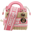 CHRISTIAN DIOR Lady Dior Wicker Oblique Shoulder Bag Fluorescent Pink