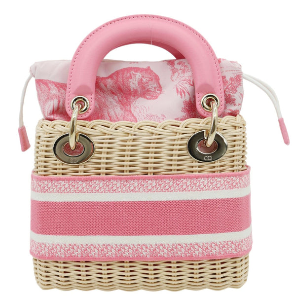 CHRISTIAN DIOR Lady Dior Wicker Oblique Shoulder Bag Fluorescent Pink