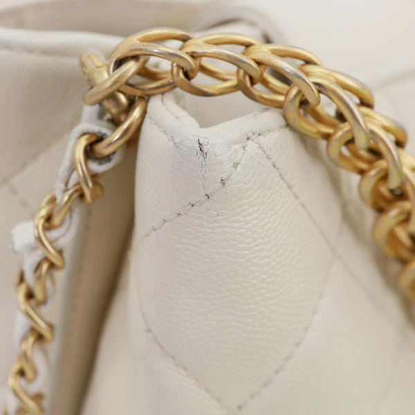 CHANEL Quilted Caviar Leather Bucket Hobo Bag White