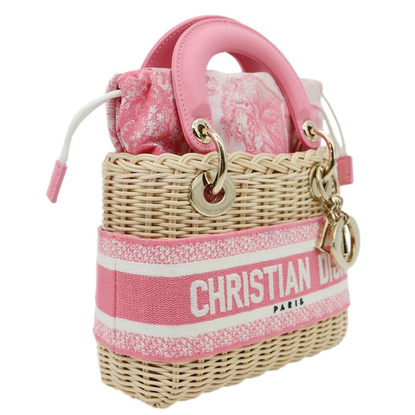 CHRISTIAN DIOR Lady Dior Wicker Oblique Shoulder Bag Fluorescent Pink