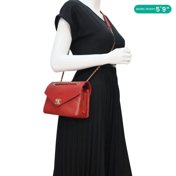 Chanel Chevron Lambskin Coco Envelope Flap Crossbody Bag Red