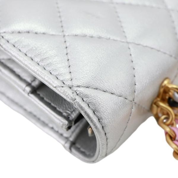 CHANEL WOC Calfskin Leather Top Handle Crossbody Bag Metallic Silver