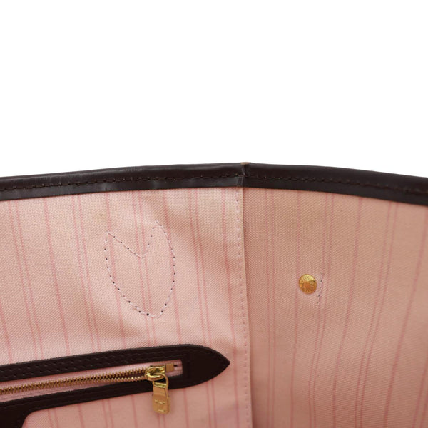 LOUIS VUITTON Neverfull MM Damier Ebene Tote Bag Rose Ballerine