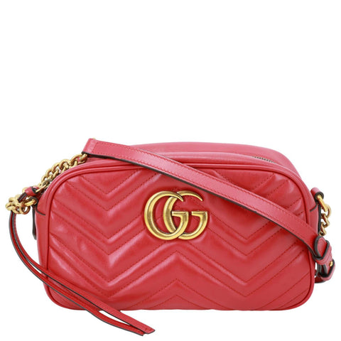 GUCCI GG Marmont Small Calfskin Matelasse Leather Crossbody Bag Red 447632