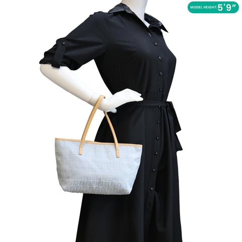 FENDI Zucchino Monogram Canvas Roll Tote Bag Blue