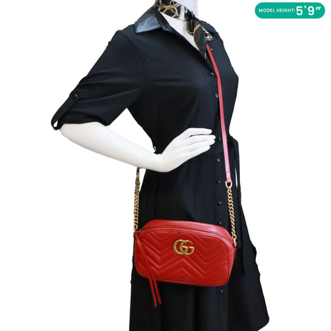 GUCCI GG Marmont Small Calfskin Matelasse Leather Crossbody Bag Red 447632