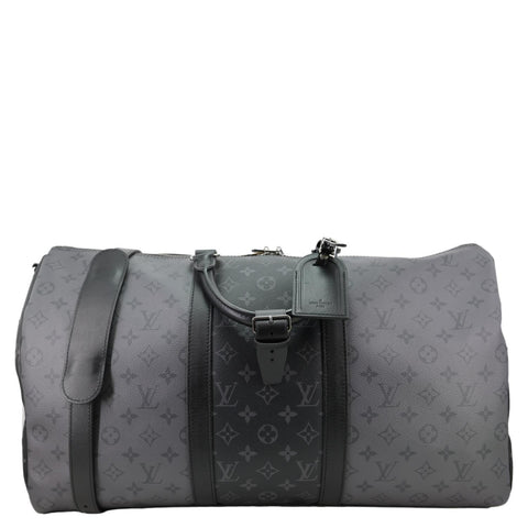 LOUIS VUITTON Keepall 50 Bandouliere Monogram Eclipse Travel Bag Black