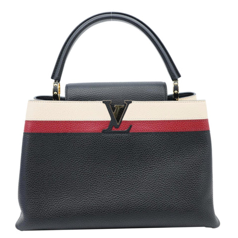 LOUIS VUITTON Capucines MM Taurillon Leather Satchel Bag Black