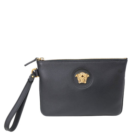 VERSACE La Medusa Grained Calfskin Pouch Black