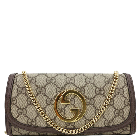 GUCCI Blondie Continental Dollar GG Supreme Canvas Chain Wallet Beige 725215