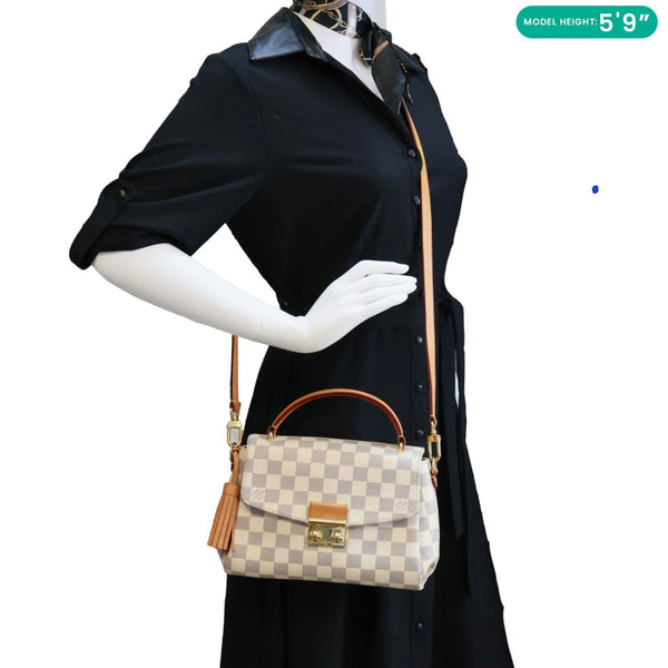 LOUIS VUITTON Croisette Damier Azur Satchel Crossbody Bag Rose Ballerine