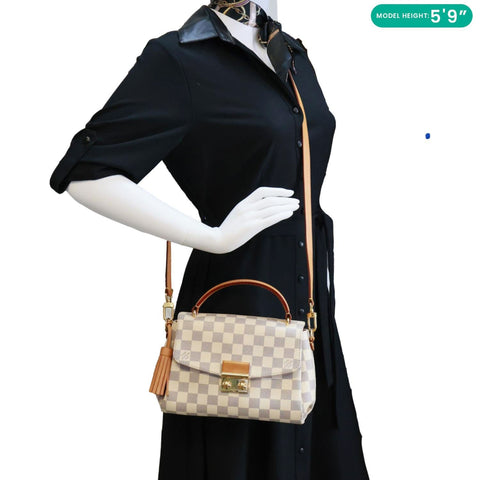 LOUIS VUITTON Croisette Damier Azur Satchel Crossbody Bag Rose Ballerine