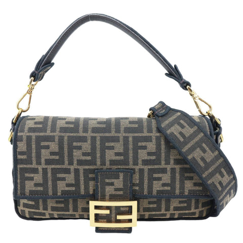 FENDI 1974 Medium Zucca FF Canvas Baguette Shoulder Bag Tobacco