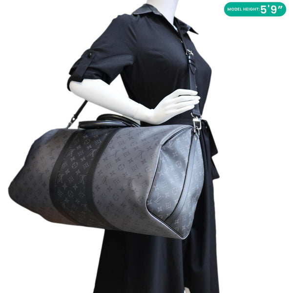 LOUIS VUITTON Keepall 50 Bandouliere Monogram Eclipse Travel Bag Black