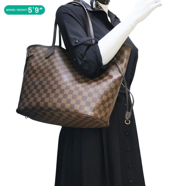 LOUIS VUITTON Neverfull MM Damier Ebene Tote Bag Rose Ballerine