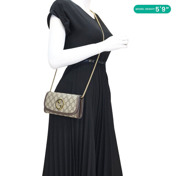 GUCCI Blondie Continental Dollar GG Supreme Canvas Chain Wallet Beige 725215