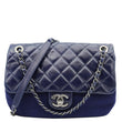 CHANEL Classic Single Flap Wool Leather Shoulder Bag Navy Blue