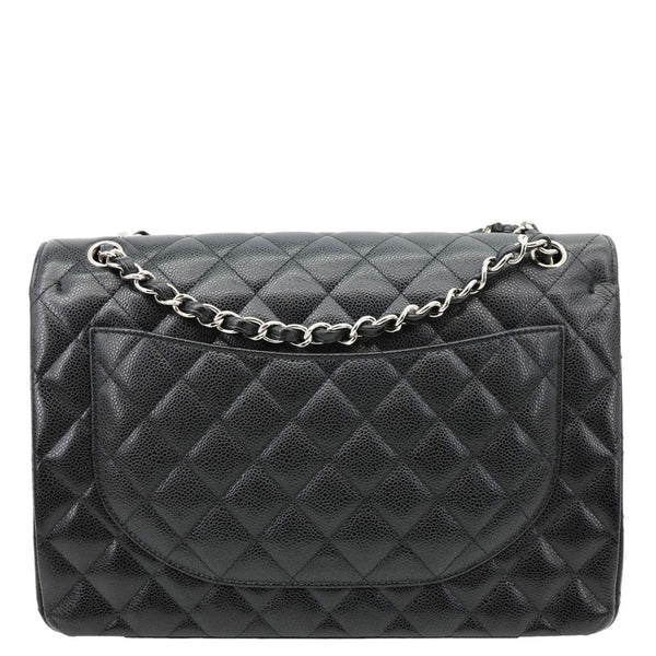 CHANEL Classic Double Flap Maxi Caviar Leather Shoulder Bag Black