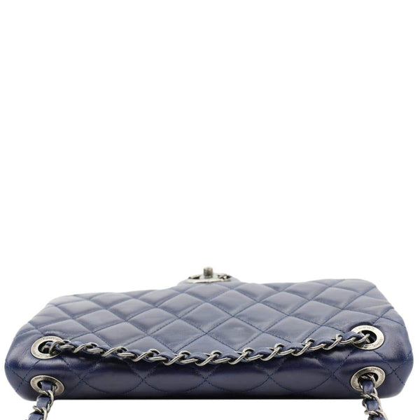 CHANEL Classic Single Flap Wool Leather Shoulder Bag Navy Blue
