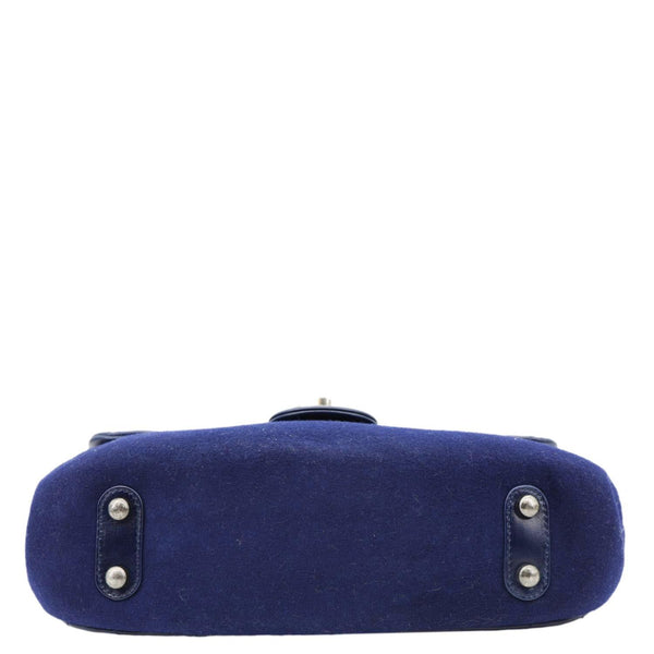 CHANEL Classic Single Flap Wool Leather Shoulder Bag Navy Blue