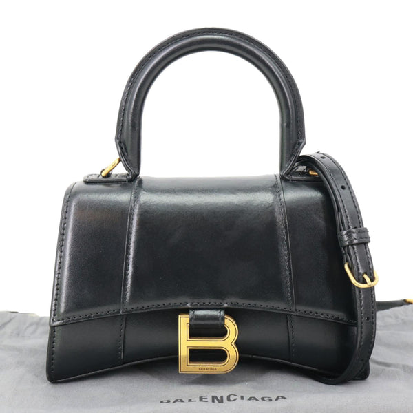 Balenciaga Hourglass Small Top Handle Leather Crossbody Bag Black