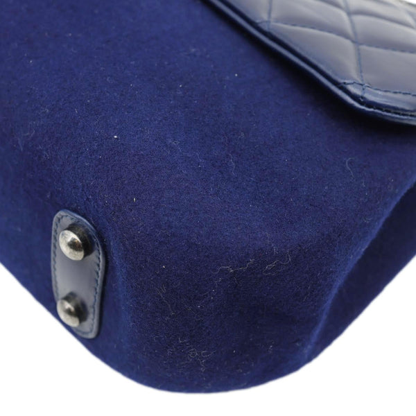 CHANEL Classic Single Flap Wool Leather Shoulder Bag Navy Blue