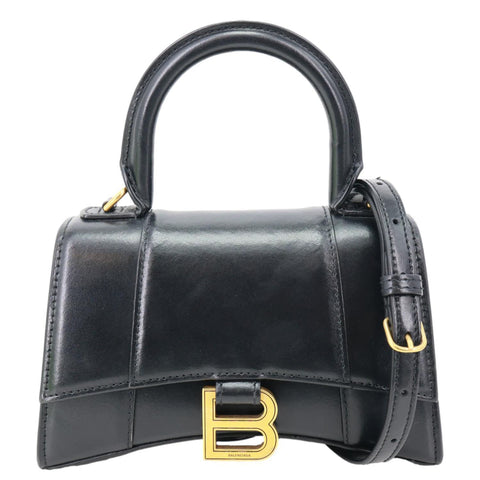 Balenciaga Hourglass Small Top Handle Leather Crossbody Bag Black