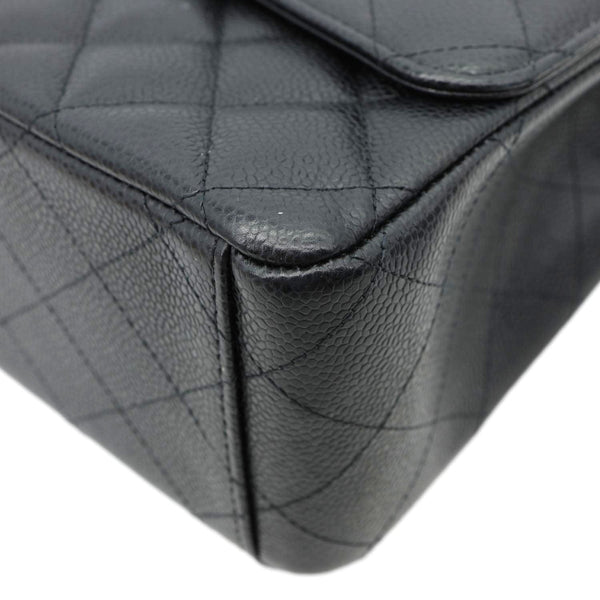 CHANEL Classic Double Flap Maxi Caviar Leather Shoulder Bag Black