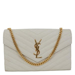 YVES SAINT LAURENT Cassandre Envelope Chevron Grain De Poudre Leather Crossbody Bag Off White