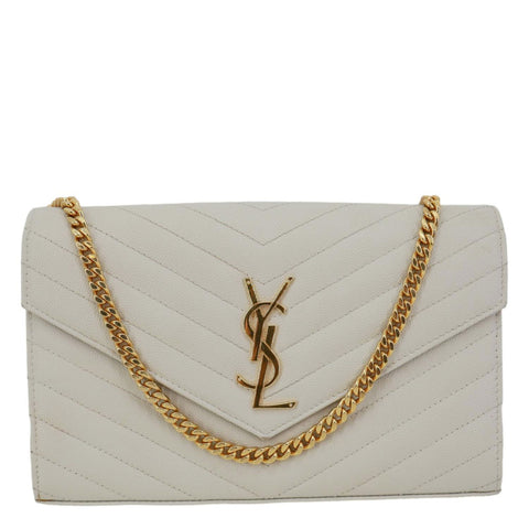 YVES SAINT LAURENT Cassandre Envelope Chevron Grain De Poudre Leather Crossbody Bag Off White