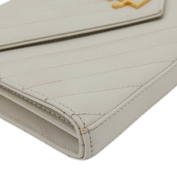 YVES SAINT LAURENT Cassandre Envelope Chevron Grain De Poudre Leather Crossbody Bag Off White