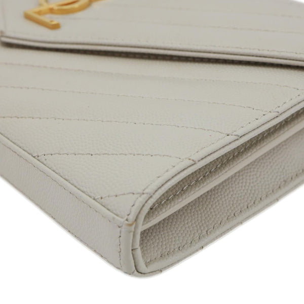 YVES SAINT LAURENT Cassandre Envelope Chevron Grain De Poudre Leather Crossbody Bag Off White