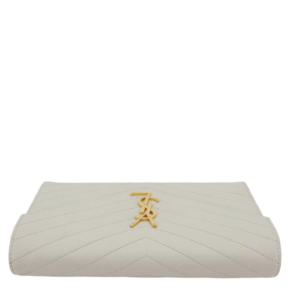 YVES SAINT LAURENT Cassandre Envelope Chevron Grain De Poudre Leather Crossbody Bag Off White