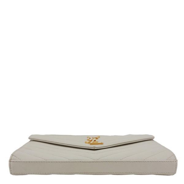 YVES SAINT LAURENT Cassandre Envelope Chevron Grain De Poudre Leather Crossbody Bag Off White