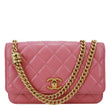 CHANEL WOC Shiny Quilted Lambskin Leather Wallet On Chain Pink
