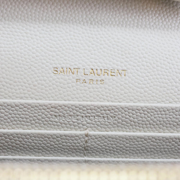 YVES SAINT LAURENT Cassandre Envelope Chevron Grain De Poudre Leather Crossbody Bag Off White