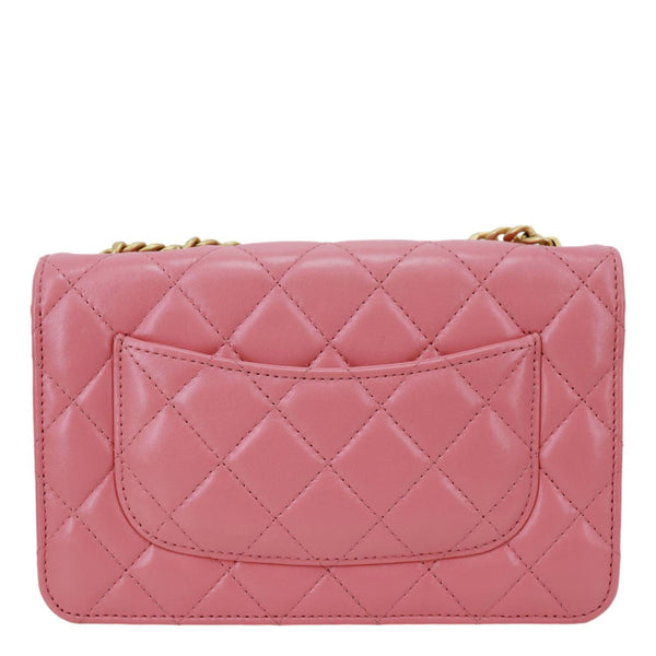 CHANEL WOC Shiny Quilted Lambskin Leather Wallet On Chain Pink