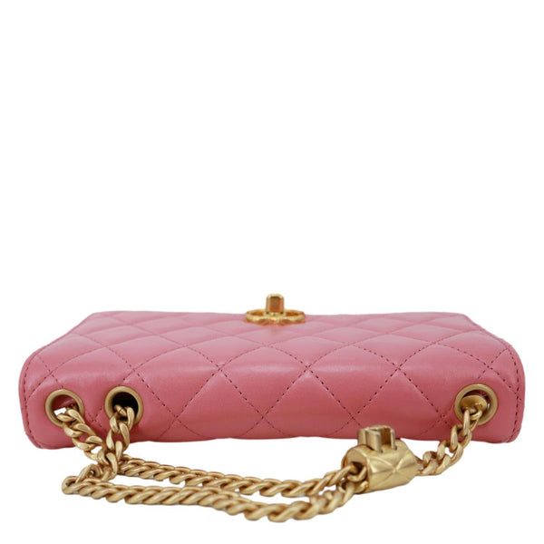CHANEL WOC Shiny Quilted Lambskin Leather Wallet On Chain Pink