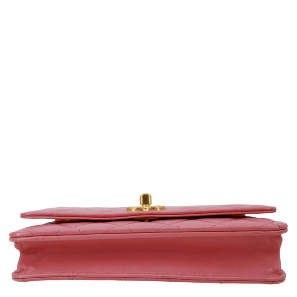 CHANEL WOC Shiny Quilted Lambskin Leather Wallet On Chain Pink