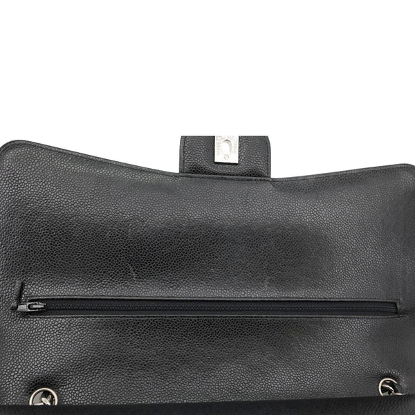 CHANEL Classic Double Flap Maxi Caviar Leather Shoulder Bag Black