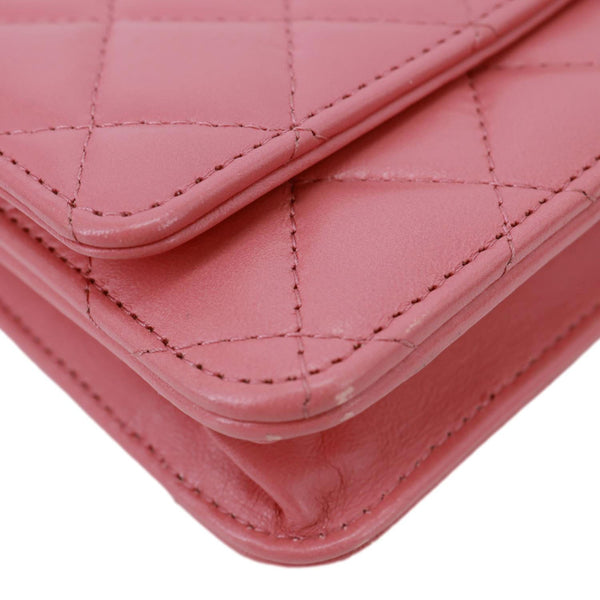 CHANEL WOC Shiny Quilted Lambskin Leather Wallet On Chain Pink