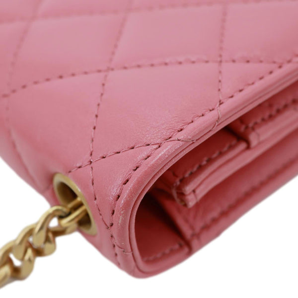 CHANEL WOC Shiny Quilted Lambskin Leather Wallet On Chain Pink