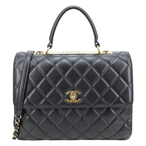 CHANEL Trendy CC Top Handle Flap Quilted Leather Shoulder Bag Black