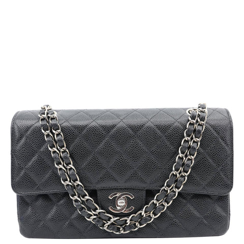 CHANEL Small Classic Flap Quilted Caviar Leather Shoulder Bag Black