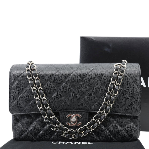 CHANEL Small Classic Flap Quilted Caviar Leather Shoulder Bag Black