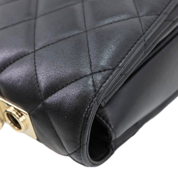 CHANEL Trendy CC Top Handle Flap Quilted Leather Shoulder Bag Black
