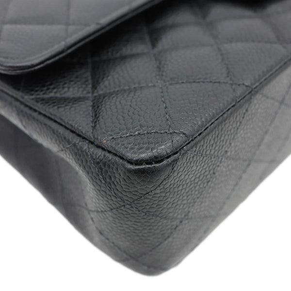 CHANEL Small Classic Flap Quilted Caviar Leather Shoulder Bag Black