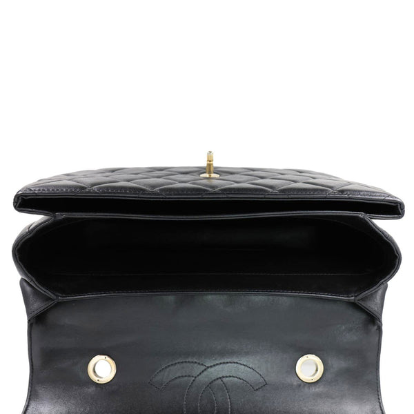 CHANEL Trendy CC Top Handle Flap Quilted Leather Shoulder Bag Black